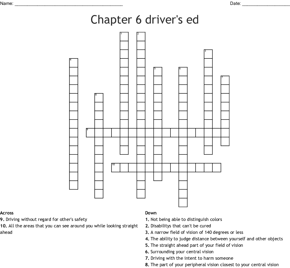 drivers ed crossword puzzle answers chapter 4