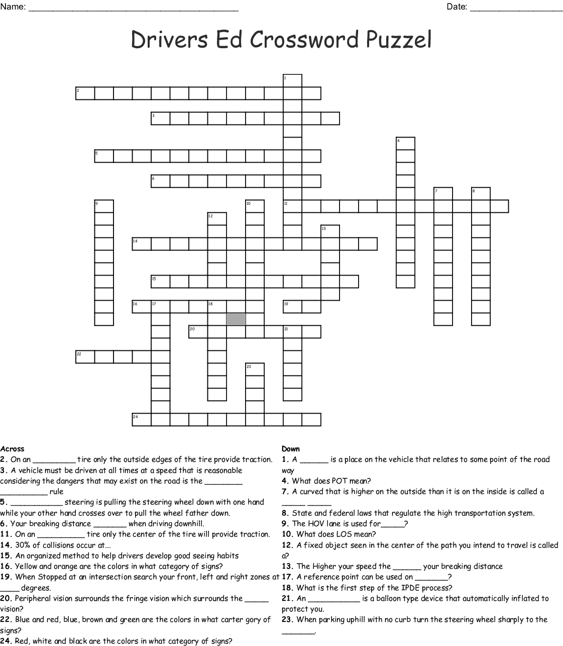 drivers ed crossword puzzle answers chapter 4